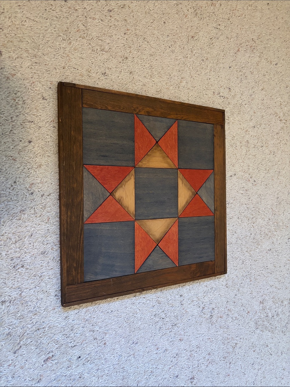 Handcrafted Star Quilt Wall Art in Blue, Red, and Brown